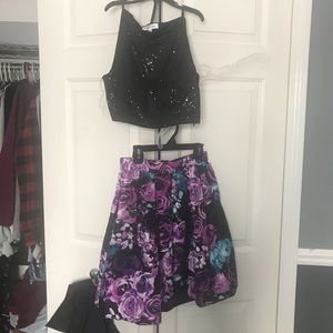 two piece black/blue/purple floral dress